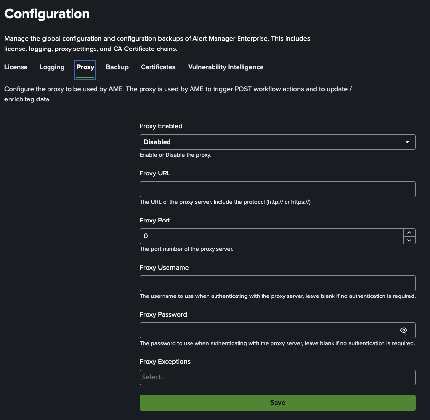 Proxy Settings Tab
